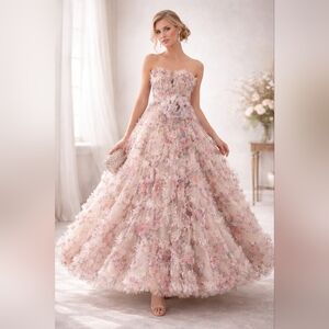 Elegant Floral Strapless Gown 38650A